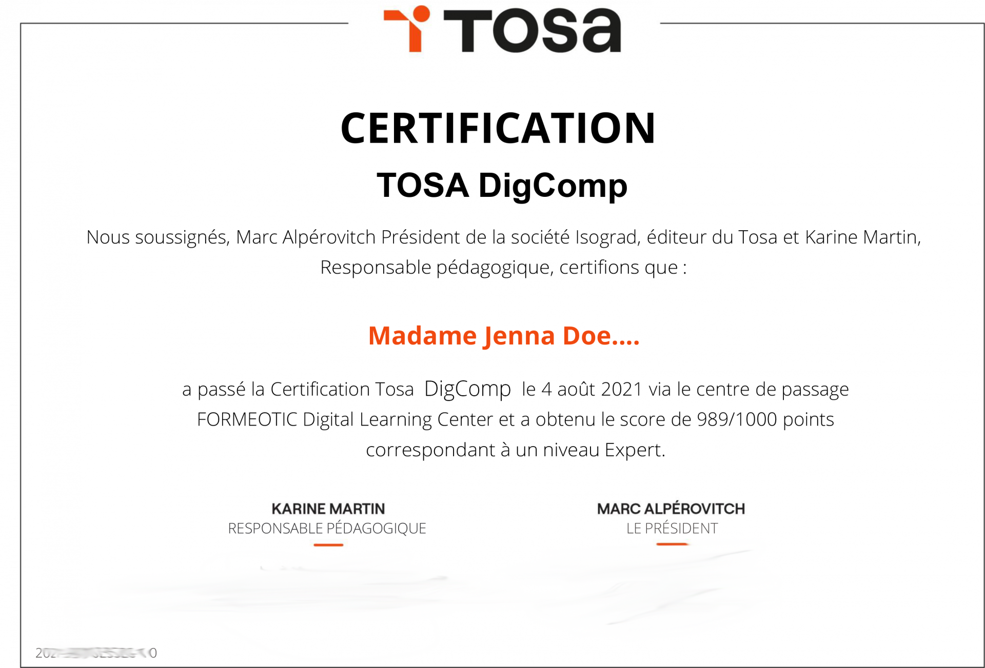 Certification TOSA Python